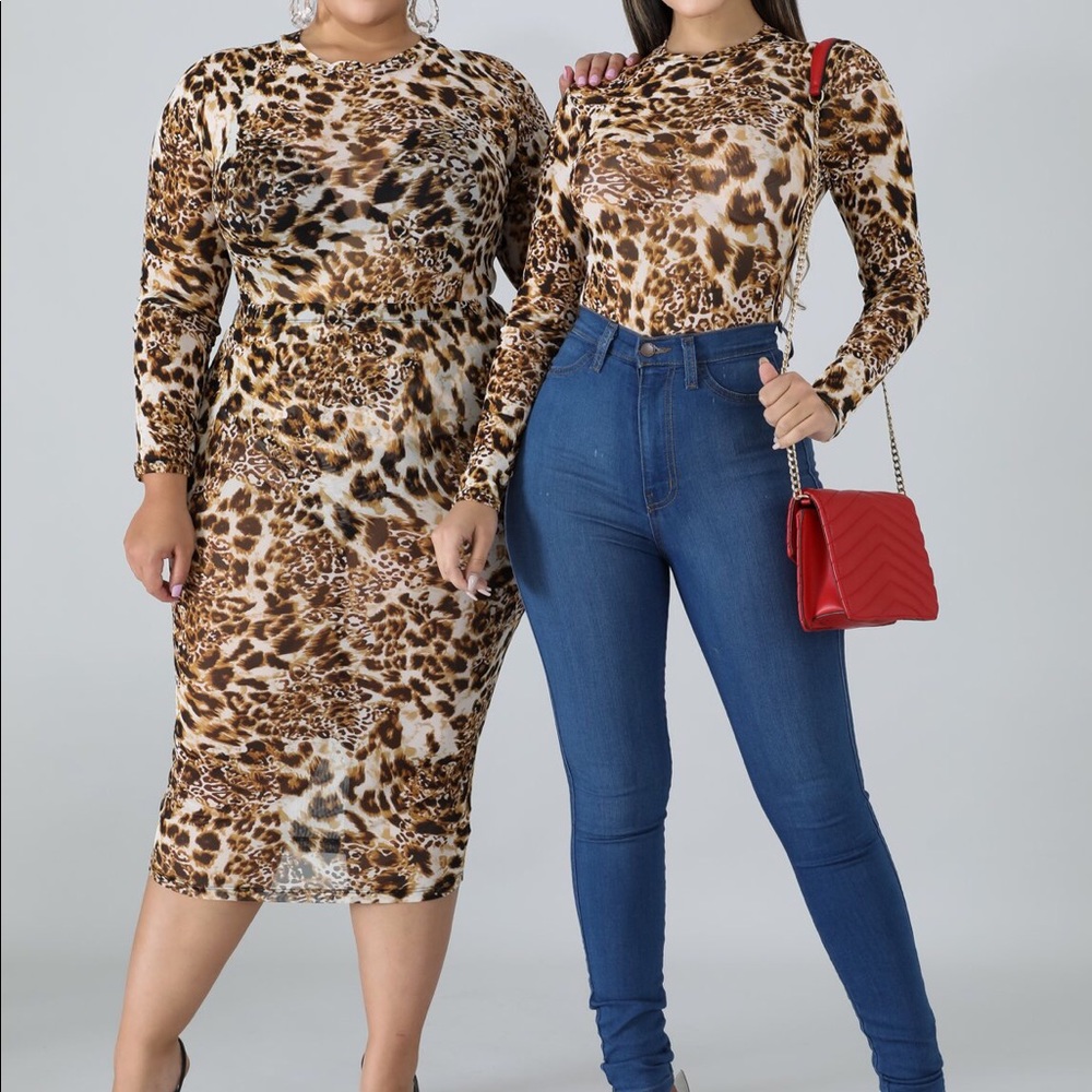 Leopard Bodysuit and Midi Skirt Set